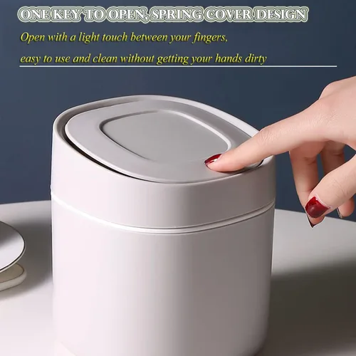 Vista 3 de LTWQLing - Bote de basura pequeño de plástico con tapa - Papelera emergente de 2 L para tocador de baño, escritorio, mesa o mesa auxiliar - Para
