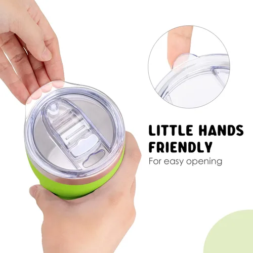 Vista 5 de Taza para niños Mollcity - Vaso de 9 oz con tapa y pajita de acero inoxidable, vaso aislado al vacío de doble pared para niños, a prueba
