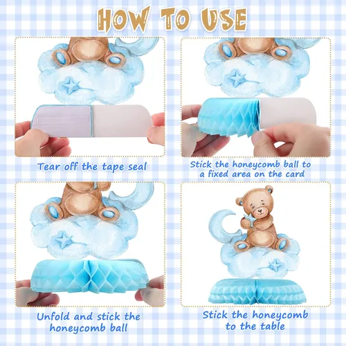 Vista 4 de 9 piezas de centro de mesa de oso para baby shower para niños, decoración de fiesta de niños, recortes de globos de oso pequeño, decoración de mesa