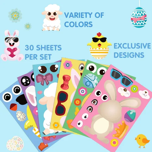 Vista 4 de Joy Bang 30 hojas de calcomanías de Pascua para niños, manualidades de Pascua, juegos, actividades, haz tu propio huevo de Pascua, calcomanías