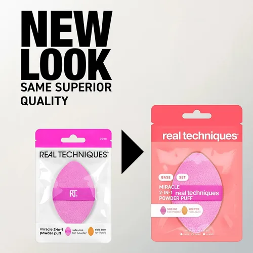 Vista 5 de Real Techniques Miracle 2 en 1 Borla de Polvo, de Doble Cara, Borla de Maquillaje de Tamaño Completo para Mezclar, Banda Elástica Reversible