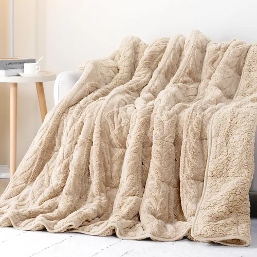 Vista 30 de Cottonblue Manta con peso de jacquard de 15 libras para adultos, tamaño individual, manta de forro polar sherpa ultrasuave para relajarse y dormir
