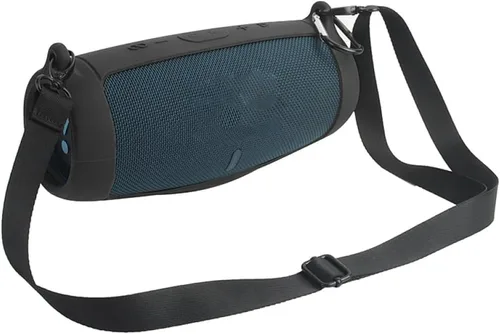 Vista 4 de Funda de silicona para altavoz Bluetooth J.BL Charge 5, funda protectora de viaje portátil con correa para el hombro y mosquetón (negro)
