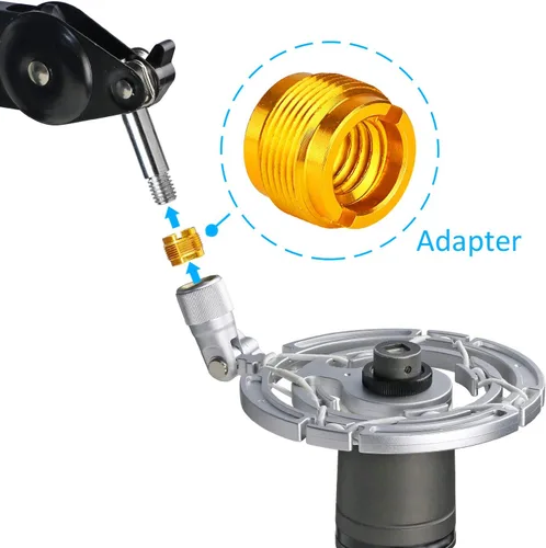 Vista 4 de 2 adaptadores de color dorado para micrófono HyperX QuadCast, Blue Yeti, Rode, Razer, Shure y la mayoría de micrófonos USB, montaje de choque