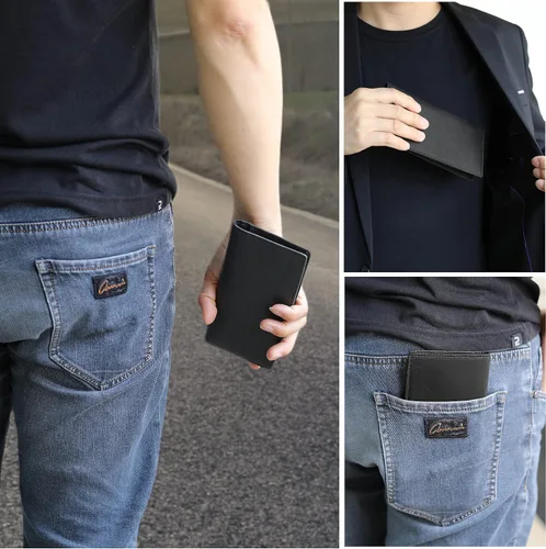 Vista 6 de NopoWalli - Cartera de cuero genuino para hombre Negro - Piel auténtica