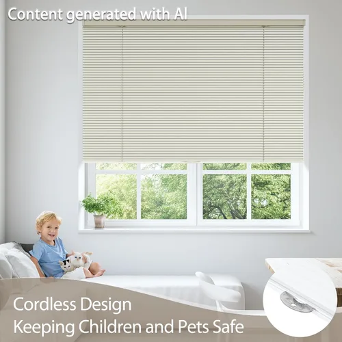 Vista 4 de Persianas inalámbricas de aluminio mini para ventanas de 1 pulgada, persianas metálicas oscurecedoras horizontales para ventanas venecianas Beige