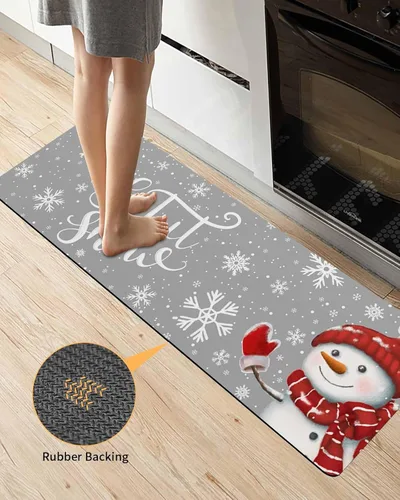 Vista 3 de Tapete de baño de muñeco de nieve de Navidad para bañera, antideslizante, de secado rápido y absorbente, tierra de diatomeas, fregadero, dormitorio