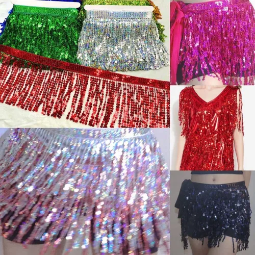 Vista 2 de Lauthen.S Borde de flecos de lentejuelas de 9.8 yardas, borlas de lentejuelas de 6 pulgadas para manualidades, vestido latino, adorno de ropa