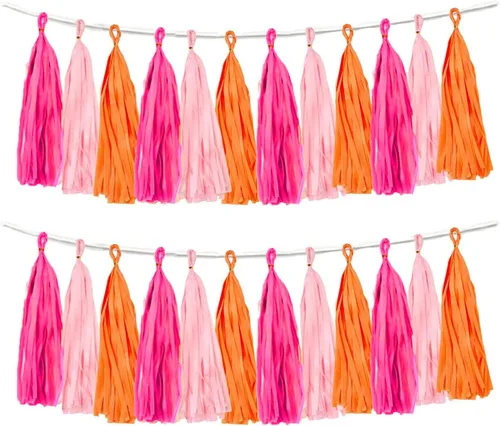 Vista 7 de 30 guirnaldas de borlas brillantes beige, amarillo y naranja para decoraciones de fiesta