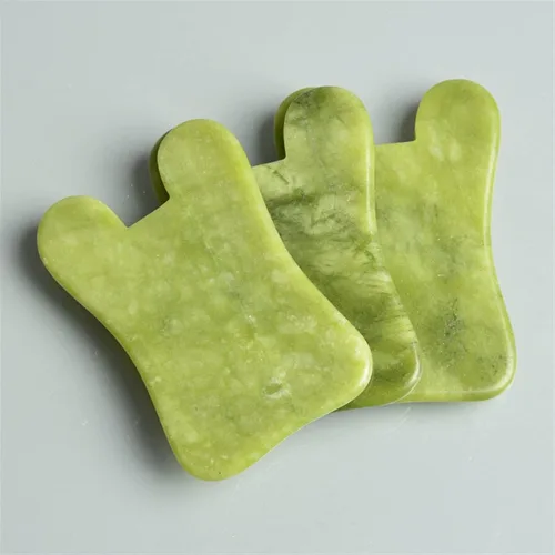 Vista 5 de Rascador de piedra de jade natural, herramientas de masaje Gua Sha, para el cuerpo, meridiano, raspado facial, adelgazante, desintoxicación