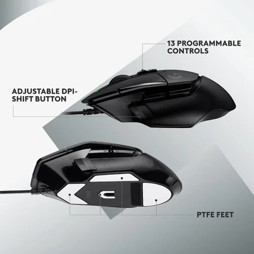 Vista 5 de Logitech G Mouse para juegos con cable 502 X LIGHTFORCE - Interruptores primarios óptico-mecánicos híbridos, sensor de juego HERO 25K, compatible