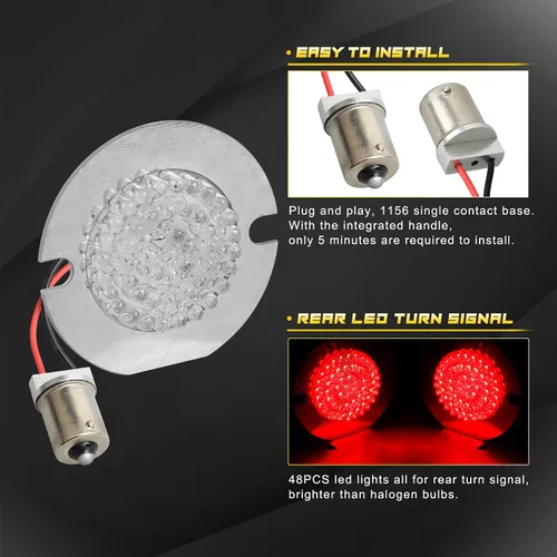 Vista 4 de NTHREEAUTO Señales direccionales LED delanteras 1157 + 1156 traseras de 3 1/4 pulgadas, cubiertas planas de lente ahumada, luces traseras Switch