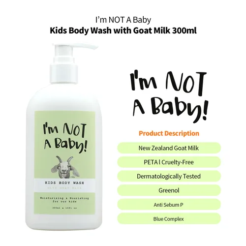 Vista 2 de I'm NOT A Baby! Gel de baño para niños, probado por dermatólogos, libre de alérgenos, libre de crueldad, PETA, suave para niños, leche de cabra, 10