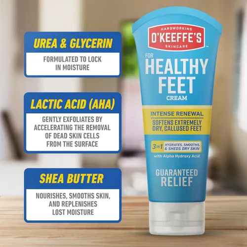 Vista 2 de O'Keeffe's Crema renovadora intensa para pies saludables con urea y ácido alfa hidroxi, tubo de 3 onzas, exfolia químicamente y suaviza los pies