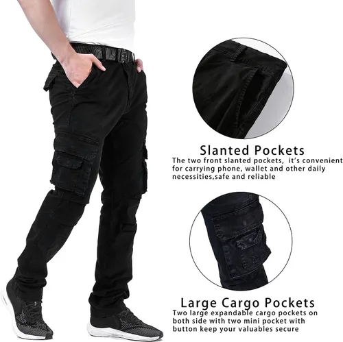 Vista 3 de Pantalones de senderismo para hombre, pantalones cargo Ripstop para exteriores, multibolsillo, pantalones militares casuales de trabajo