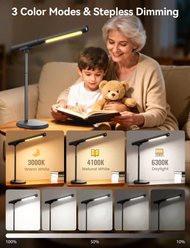 Vista 6 de Lámpara de escritorio recargable, lámpara de mesa magnética ajustable con tubo de luz cilíndrico extraíble para estudio y dormitorio, control táctil