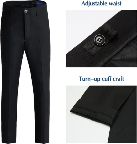 Vista 5 de Traje de chaleco para niño de 4 piezas, ajustado, chaleco y pantalones, conjunto de ropa de vestir con anillo