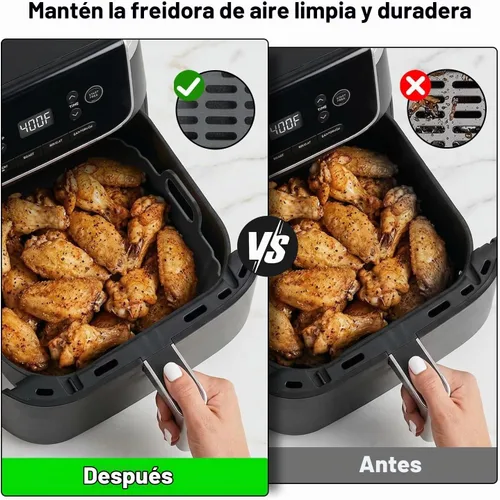 Vista 3 de Forros cuadrados de silicona para freidora de aire, paquete de 2, forros reutilizables de 8.5 pulgadas para freidora de aire de 5 a 6.5 cuartos
