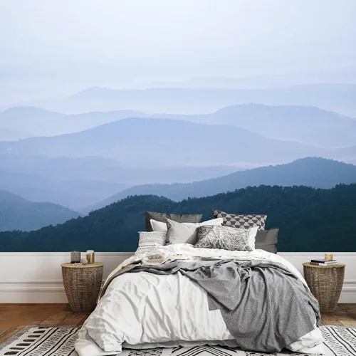 Vista 17 de SIGNWIN Adhesivo removible de pared/mural de pared azul pastel, cielo brumoso, montaña, valle, naturaleza, desierto, fotografía, realismo, paisaje