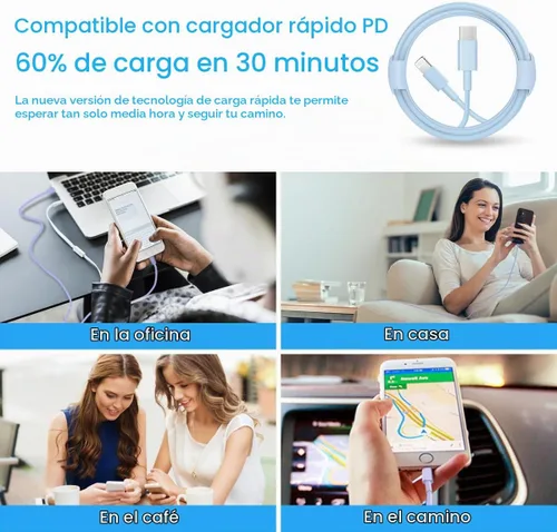 Vista 6 de Cargador de pared USB C de 20 W PD para iPhone 14 13 12 de carga rápida con cable de carga rápida de 1.8 m para iPhone 14/14 Pro/14 Pro Max/14 Azul