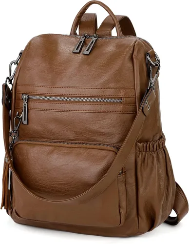 Vista 5 de UTO Mochila de cuero vegano para mujer, diseño de moda, convertible con borla, para viajes, con borla