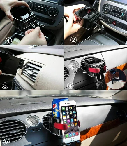 Vista 2 de Soporte para bebidas 2 en 1 Soporte universal para teléfono para coche, salida de aire, botella de agua, inteligente