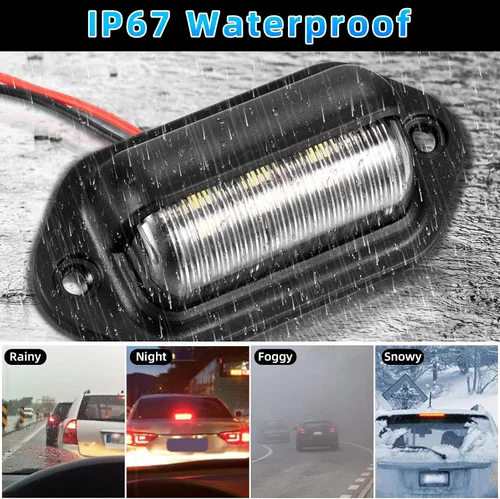 Vista 3 de Kewucn 2 PCS Luces LED para Placa de Matrícula de 12-24V, Impermeables, Lámpara de Placa de Matrícula de 6 LED, Luz Trasera para RV Camper Camión