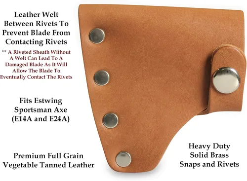 Vista 2 de American Bench Craft - Funda de hacha de piel - Compatible con modelos de hacha deportiva ESTWING E14A y E24A - Cubierta de hacha de piel de grano