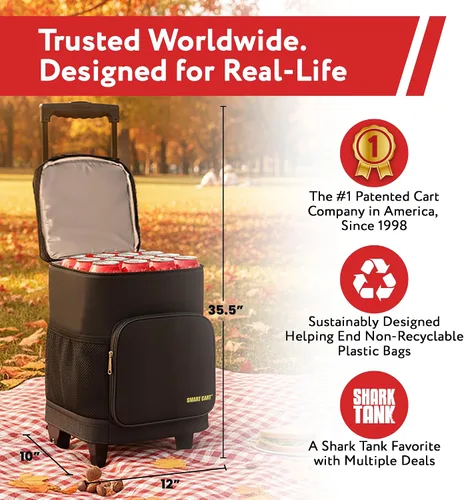 Vista 3 de Carrito inteligente con función de refrigeración ultra compacto con ruedas - Bolsa enfriadora plegable aislada - Enfriador de viaje plegable para 36