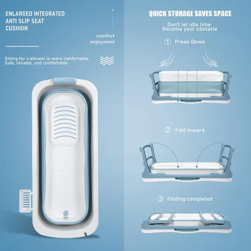 Vista 10 de Bañera portátil para adultos, bañera plegable de plástico de 51 pulgadas Gris