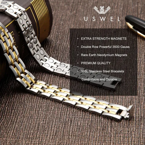Vista 3 de Pulsera de terapia magnética antiestrés para hombre, pulseras magnéticas para artritis y túnel carpiano para hombres Pulsera reafirmante corporal