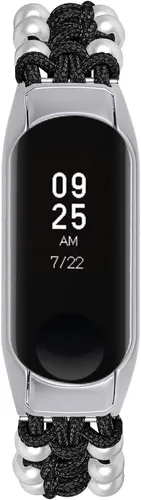 Vista 3 de Pulsera Compatible con Xiaomi Mi Band 5/4, KangPlus Mujer Chica Elegante Pulsera De Reemplazo Transpirable Ajustable Hecho A Mano De Imitación Negro