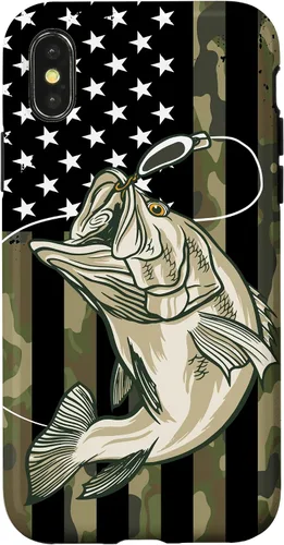 Vista 5 de Funda de camuflaje para iPhone 16, diseño de bandera estadounidense, pescador, pescador, camuflaje