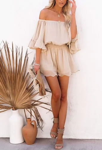 Vista 5 de Fixmatti - Enterizo de verano para mujer, hombros descubiertos, estilo bohemio, estilo casual, estampado floral