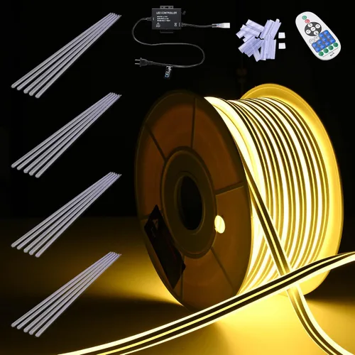 Vista 14 de DELight Tira de luces LED de neón blanca cálida de 10 pies AC 110 V IP65, impermeable, cortable, regulable, flexible, tira de luces LED DIY