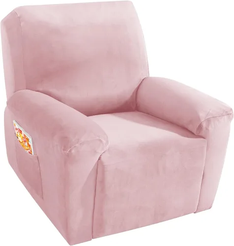 Vista 42 de MAXIJIN Funda reclinable de terciopelo de 4 piezas, funda elástica de felpa suave para silla reclinable, gruesa y suave, funda para silla Beige