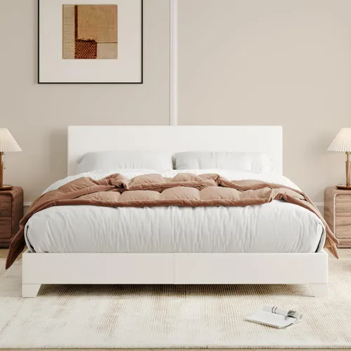 Vista 7 de Allewie Base de cama tamaño matrimonial con cabecera ajustable, cama tapizada con plataforma y listones de madera, base de colchón resistente,