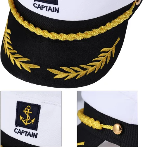 Vista 4 de Sombrero de capitán de yate para adulto, diseño de capitán marinero, color blanco