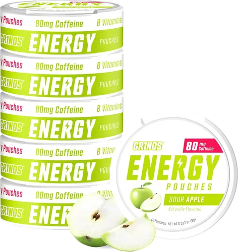 Vista 25 de Bolsas de energía Grinds - Bolsas de cafeína natural - Contiene vitaminas B, sin azúcar y 0 calorías - 80 mg de cafeína en cada bolsa - Genciana