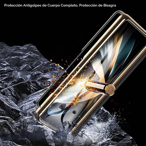 Vista 3 de Funda para teléfono Samsung Galaxy Z Fold 4 [piel auténtica de lujo Premier] [Protección de bisagra de cuerpo completo]