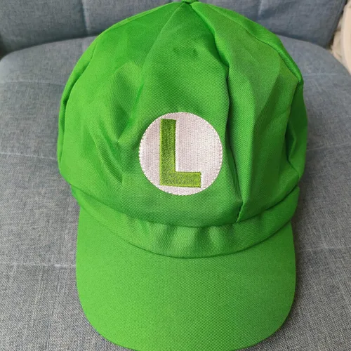 Vista 3 de Super Mario Bros Sombrero Luigi Gorra Cosplay para niños y adultos, disfraz de Halloween de béisbol, anime, unisex, 2 unidades, 22.83-23.62 pulgadas