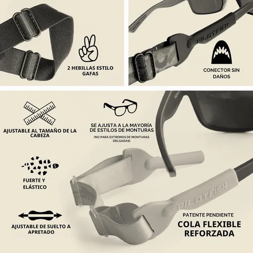 Vista 4 de Pilotfish Correas flexibles para gafas, ajustables para deportes, se adaptan a anteojos y lentes de sol