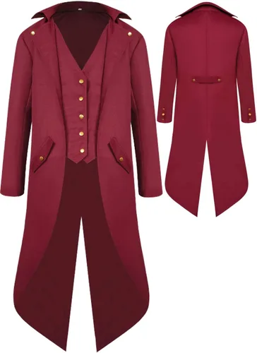 Vista 3 de SIAEAMRG Renaissance Steampunk Tailcoat Halloween Costumes for Men, Retro Pirate Victorian Gothic Medieval Jacket