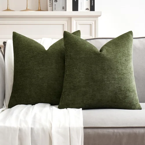 Vista 23 de MIULEE - Pack de 2 fundas de almohada decorativas beige de 16x16 pulgadas, cojines suaves de chenilla para sofá, fundas de cojín de estilo casa