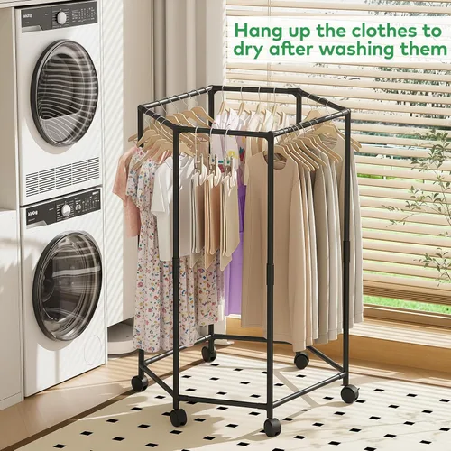 Vista 2 de Perchero con ruedas, perchero hexagonal con ruedas para colgar ropa, tendedero de ropa, almacenamiento de ropa para dormitorio, lavandería, balcón
