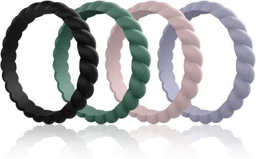 Vista 17 de Egnaro Women's Braided Silicone Wedding Ring, Stylish Stackable Rubber Band