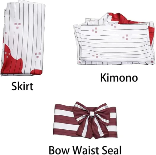 Vista 4 de YZGAH Disfraz de anime Nezuko Kamado para cosplay, conjunto completo de kimono, trajes de fiesta de Halloween
