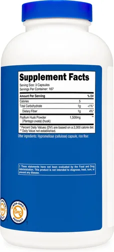 Vista 5 de Nutricost Cáscara de psyllium 1500 mg por porción, 500 cápsulas, sin OMG y sin gluten