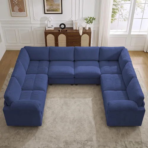 Vista 38 de Sofá modular de 61 pulgadas con otomana, asiento extra profundo para sala de estar, sofá de asiento profundo de pana con almohadas para Beige