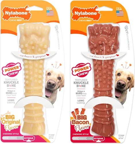 Vista 27 de Nylabone Power Chew Juguete masticable duradero con sabor, para perros extrapequeños, para masticadores agresivos, indestructibles, sabor tocino